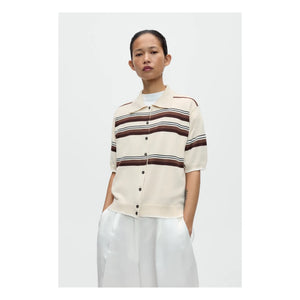 Cordera - Striped Cotton Polo Shirt | Beige