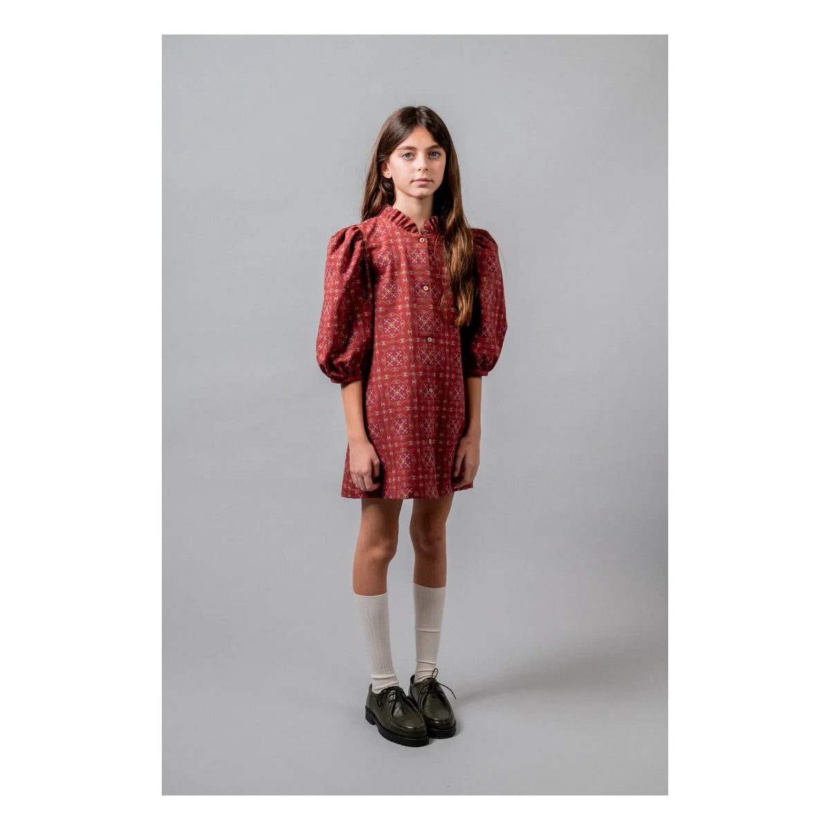 birinit - Ribera Organic Cotton 3/4 Sleeve Dress | Burgundy