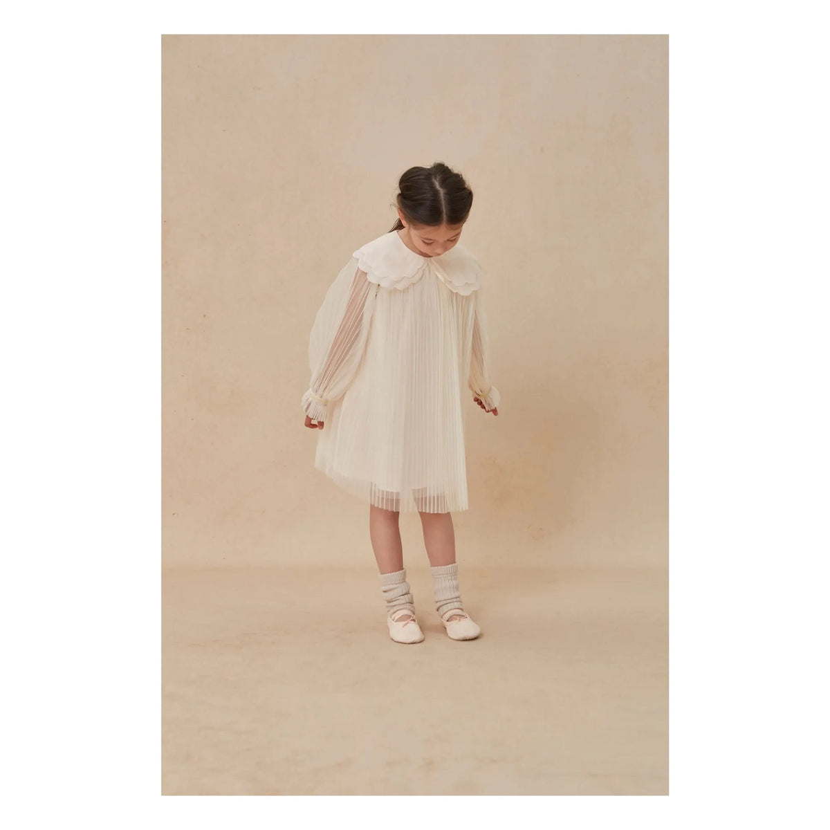 Once Upon a Time - Reena Tulle Pleated Oyster Neck Dress | Cream