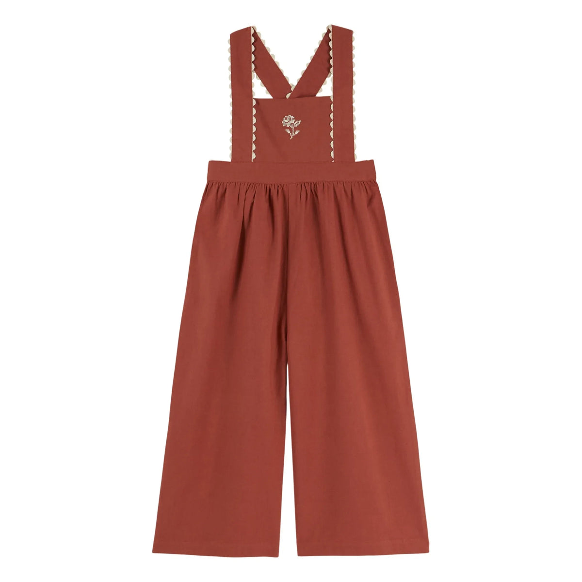Emile et Ida - Organic cotton embroidered dungarees | Brick red
