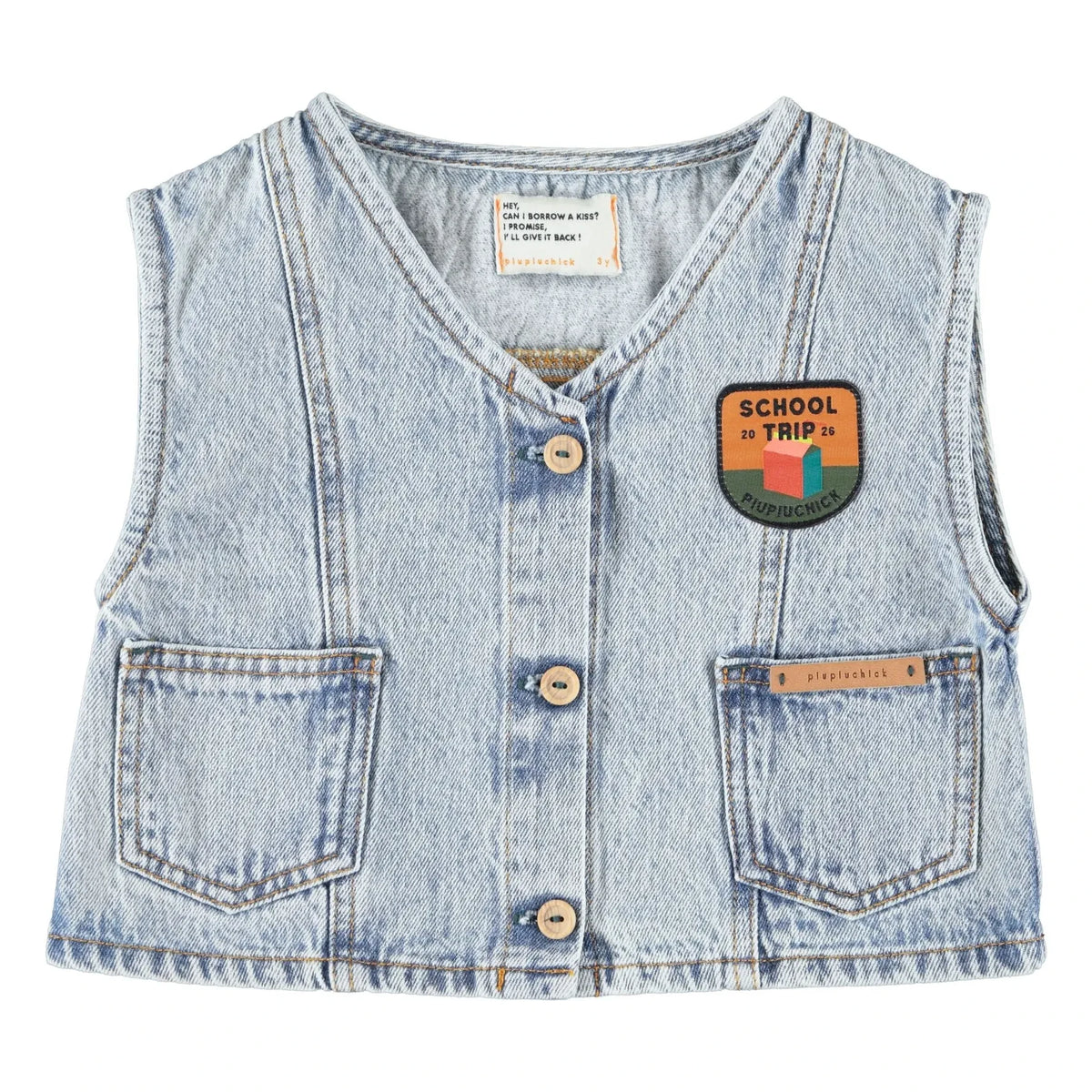Piupiuchick - Captain Denim Sleeveless Jacket | Light Blue