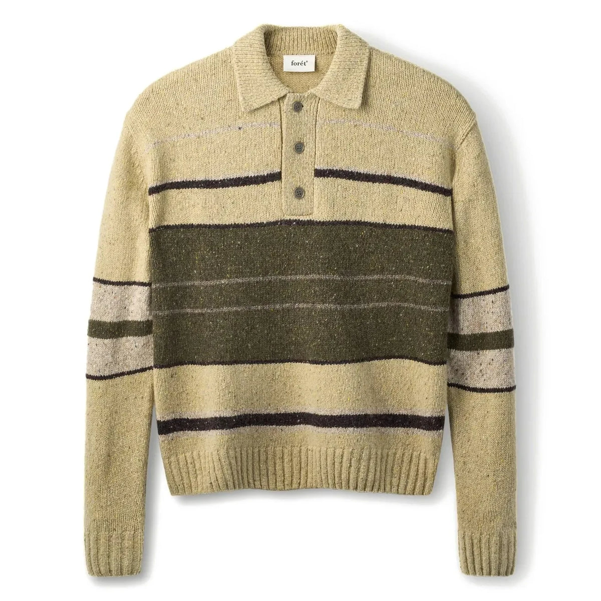 Forét - Striped Wool Polo Shirt | Dark Beige