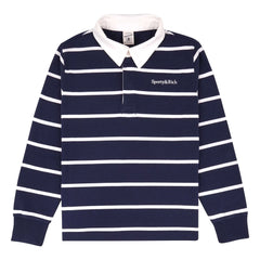 Sporty & Rich - Rugby Polo Serif Logo Striped | Navy Blue