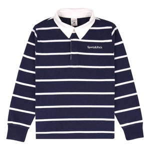 Sporty & Rich - Rugby Polo Serif Logo Striped | Navy Blue