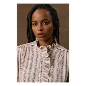 Louise Misha - Cora Organic Cotton Striped Blouse | Cream