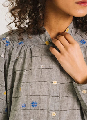 Tinsels - Forest Plaid Cotton Blouse | Grey