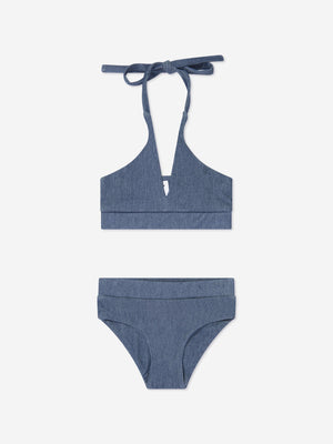 AY by AYLA Girls Denim Look Halterneck Bikini in Navy