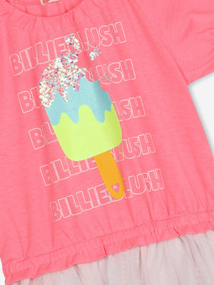 Billieblush Girls Jersey And Tulle Dress in Pink