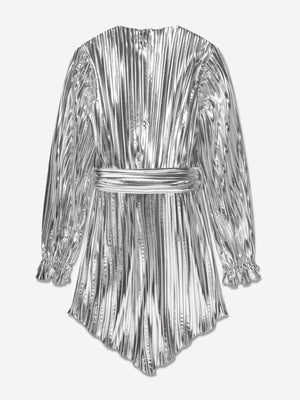 MSGM Girls Pleated Dress in Silver