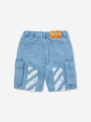 Off-White Boys Diag Sketch Denim Cargo Shorts in Blue