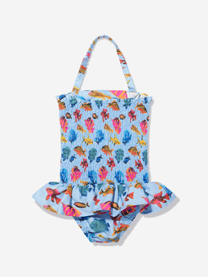 Rachel Riley Girls Tropical Fish Ruched Swimsuit in Multicolour
