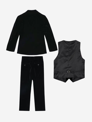 Romano Boys Velvet 3 Piece Suit in Black