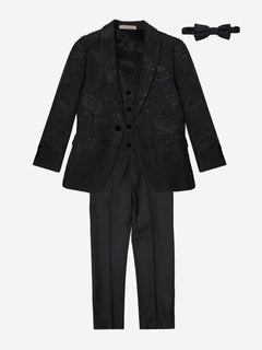 Romano Boys Shawl Collar Jacquard 3 Piece Suit in Black