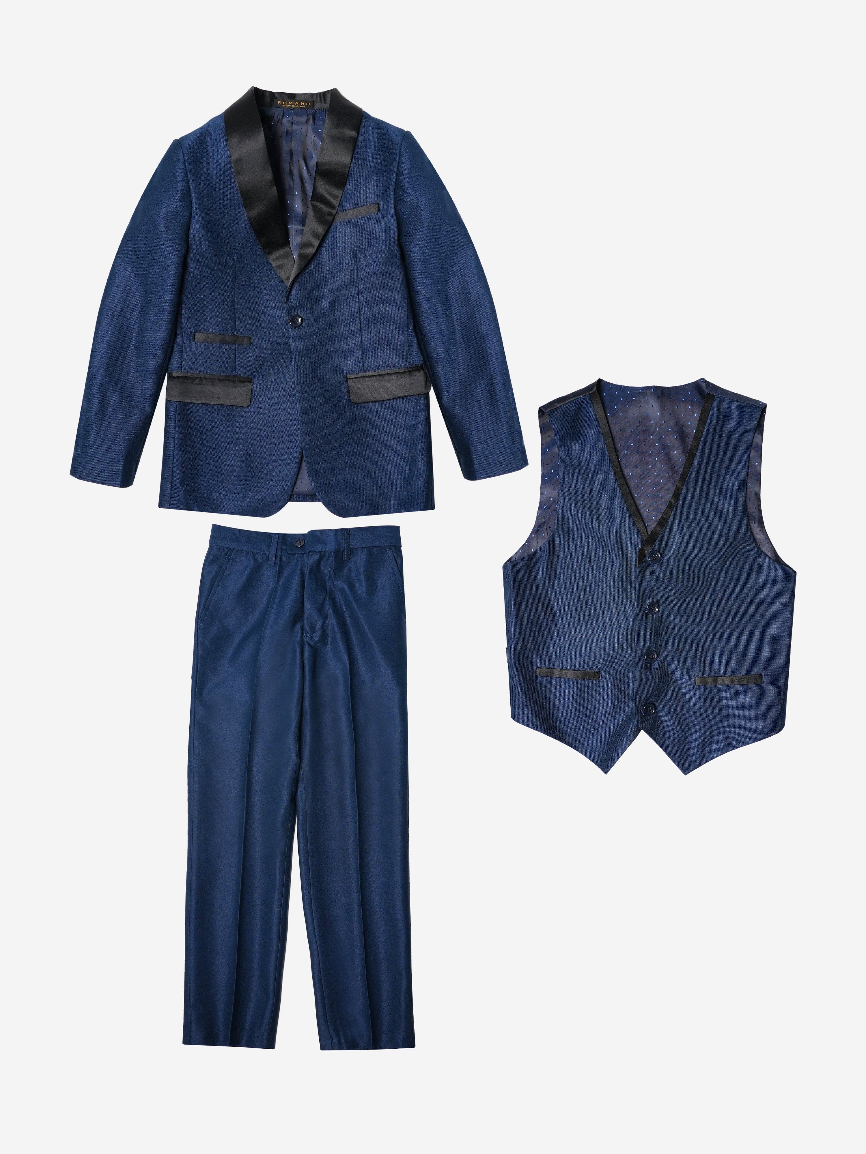 Romano Boys Shawl Collar 3 Piece Suit in Blue
