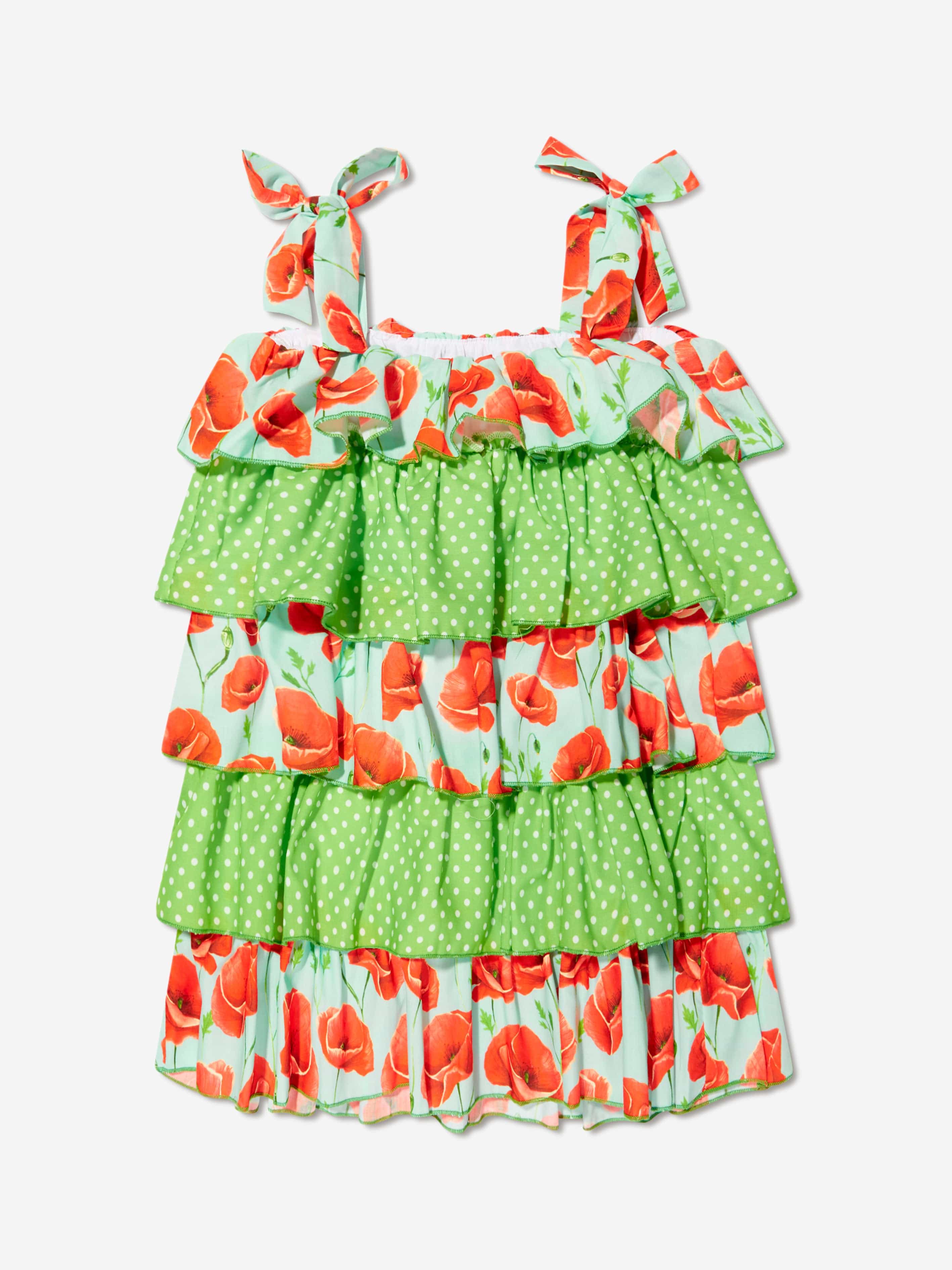 Selini Action Girls Ruffle Poppy Dress in Green