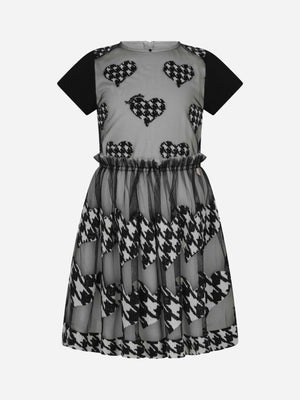Simonetta Houndstooth Heart Embroidered Dress