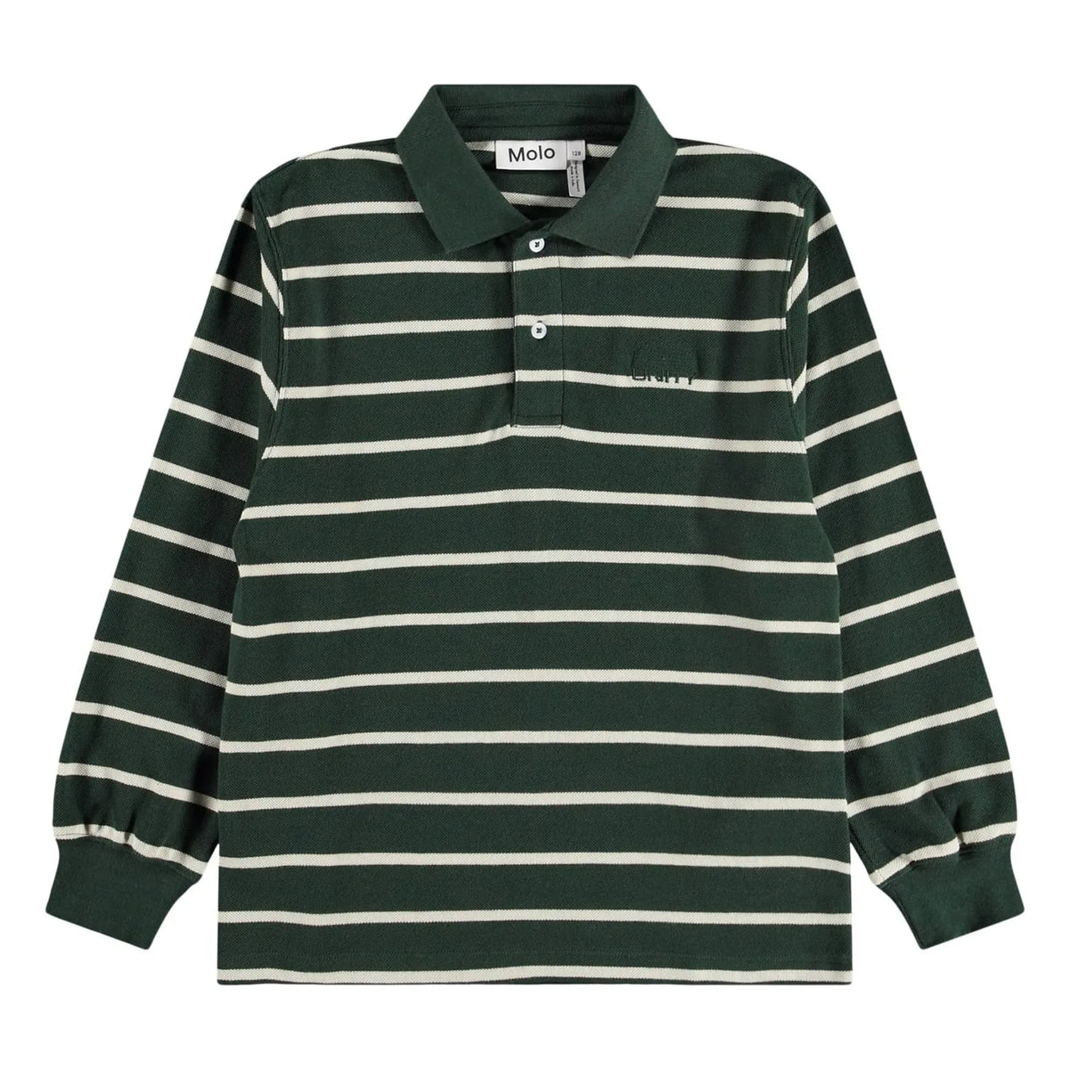 Molo - Striped organic cotton polo shirt | Chrome green