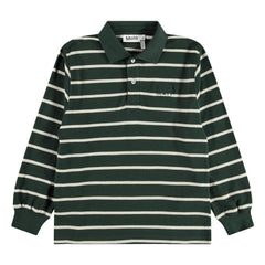 Molo - Striped organic cotton polo shirt | Chrome green