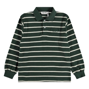 Molo - Striped organic cotton polo shirt | Chrome green