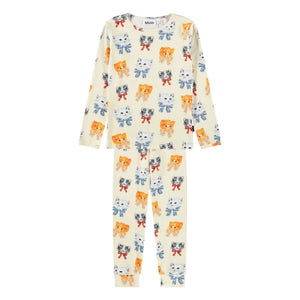 Molo - Lue Cats Organic Cotton Pajamas | White - Off-White