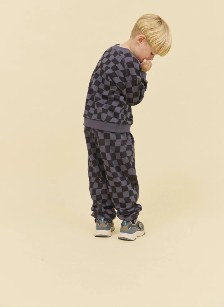 Wheat - Cosmo Damier Organic Cotton Jogger | Night Blue