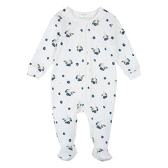 Petit Lem - Organic Cotton Blueberry Patterned Footed Pajamas | Ecru