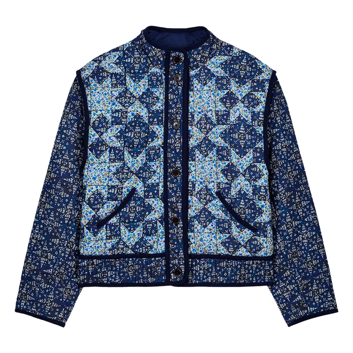Louise Misha - Omotayo Midnight Star Patchwork Organic Cotton Jacket - Women's Collection | Blue