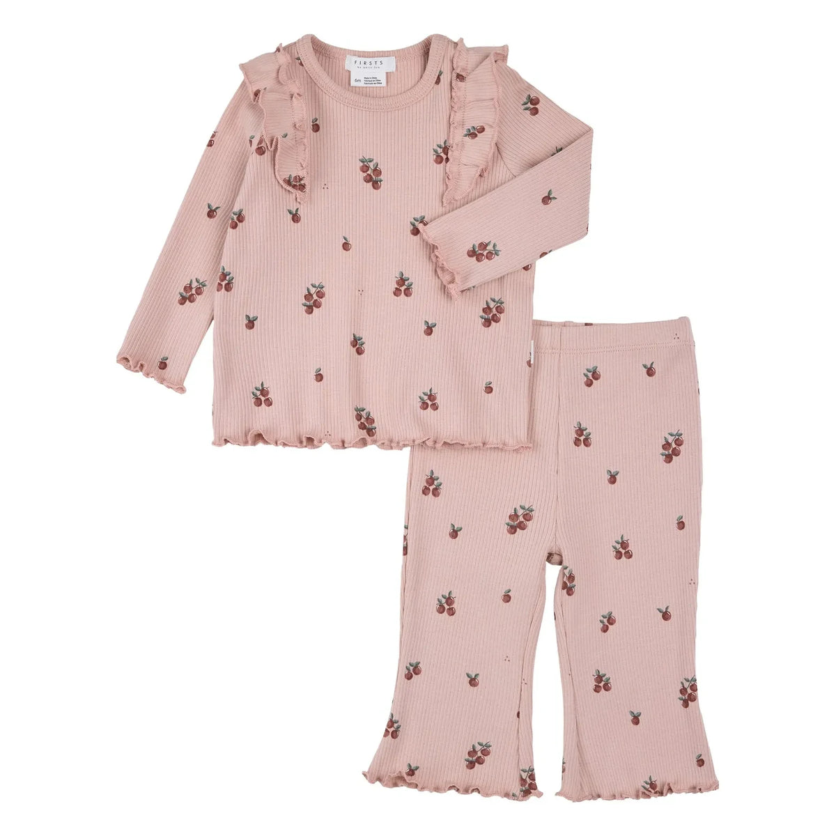 Petit Lem - Organic Cotton Ribbed Top and Leggings Set, Apple | Pink