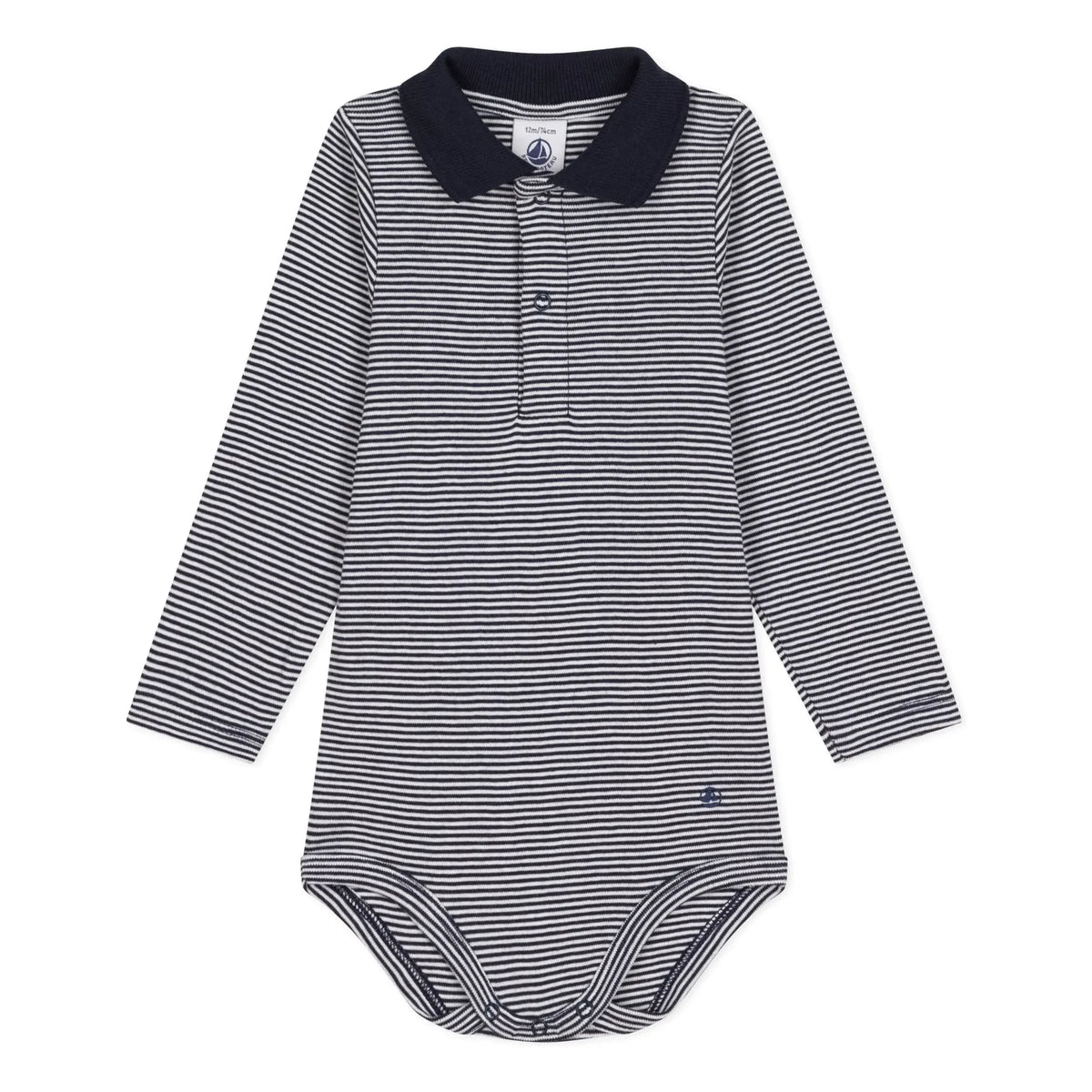 Petit Bateau - Striped organic cotton polo body | Navy