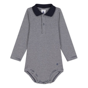 Petit Bateau - Striped organic cotton polo body | Navy