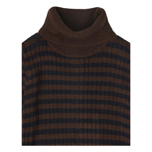 FUB - Merino wool striped turtleneck sweater | Brown