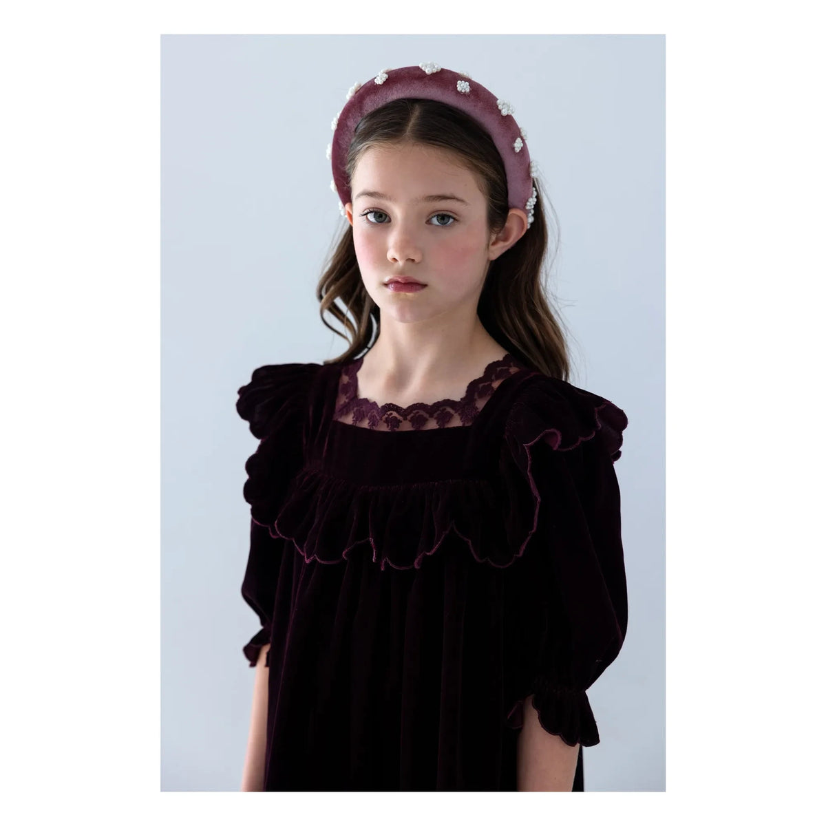 petite Amalie - Velvet Lace Square Neck Dress | Plum