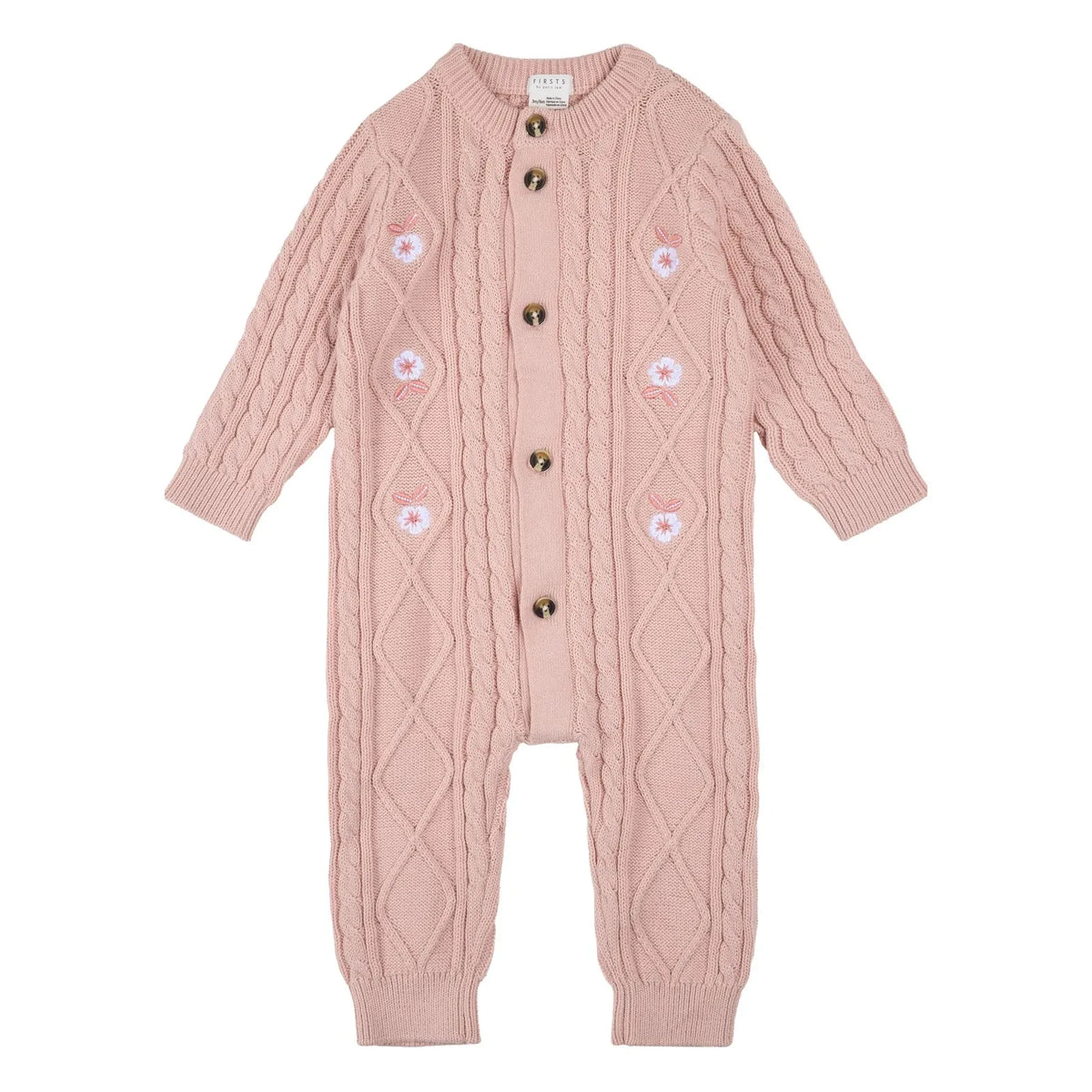 Petit Lem - Organic Cotton Floral Pattern Knit Bodysuit | Pink
