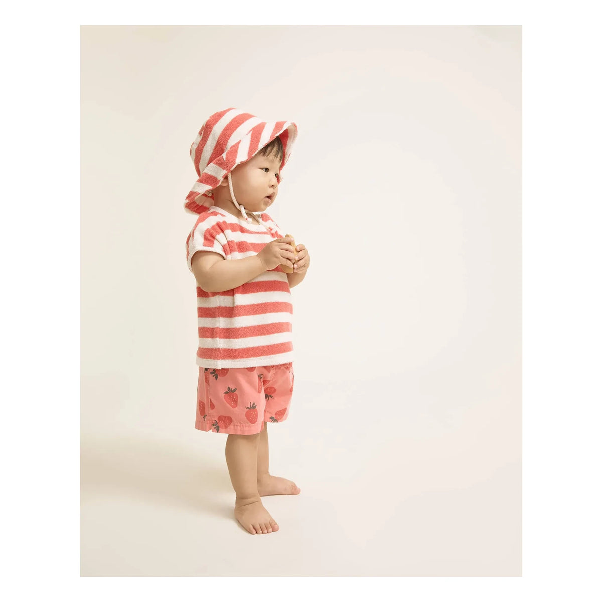 Búho - Strawberry Organic Cotton Baby Bath Shorts | Pale Red