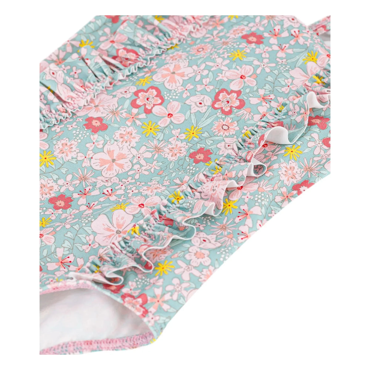 Petit Bateau - Floral Patterned Ruffled Baby Swimsuit | Turquoise