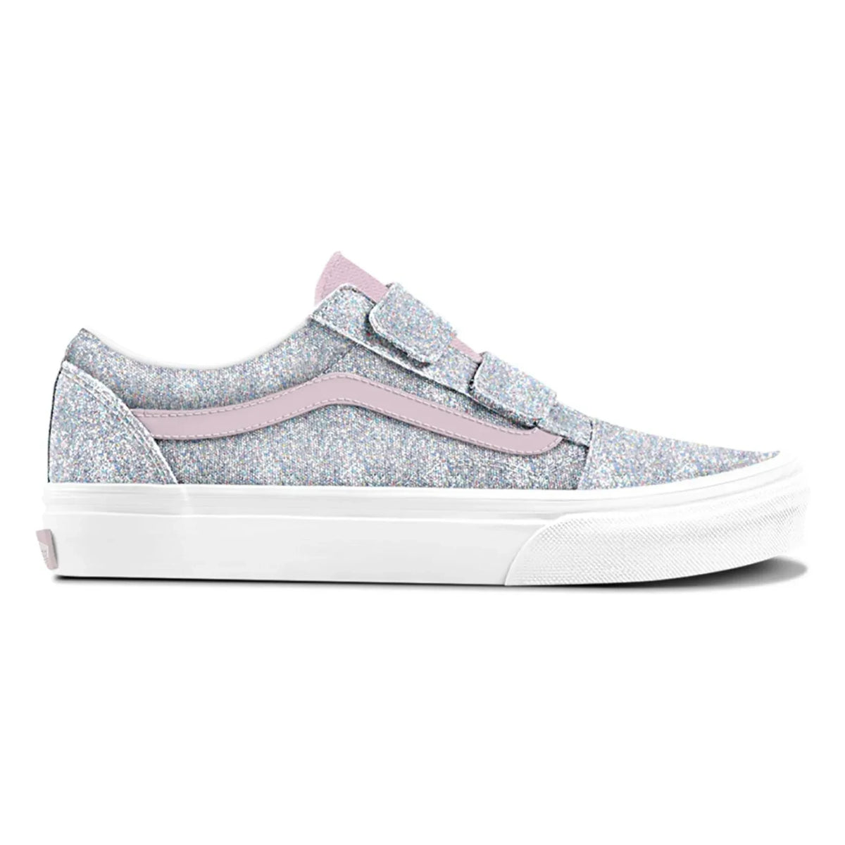 Vans - Old Skool V Glitter Hook-and-Loop Sneakers | Silver