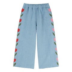 Emile et Ida - Embroidered Loose Denim Pants | Blue