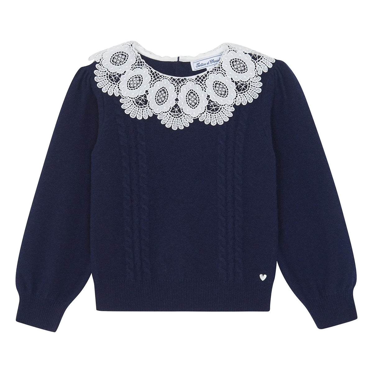 Tartine et Chocolat - Ruffled Lace Collar Sweater | Navy