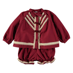 Risu Risu - Riva Organic Cotton Blouse and Romper Bottom Set | Burgundy