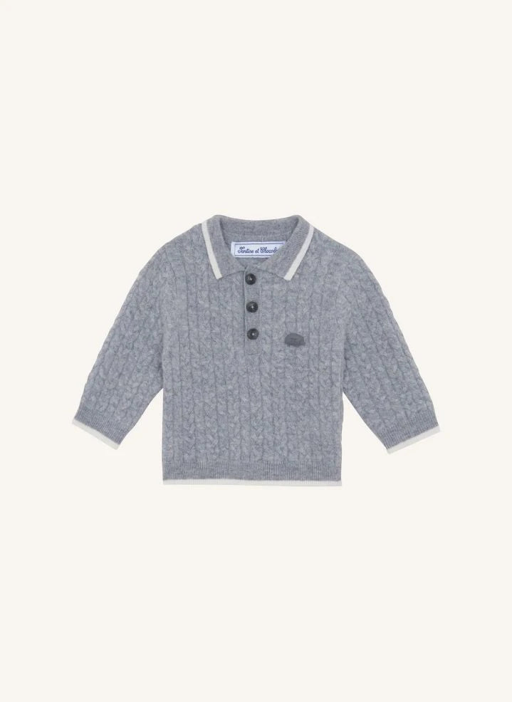 Tartine et Chocolat - Baby Wool Polo Collar Sweater | Speckled Grey
