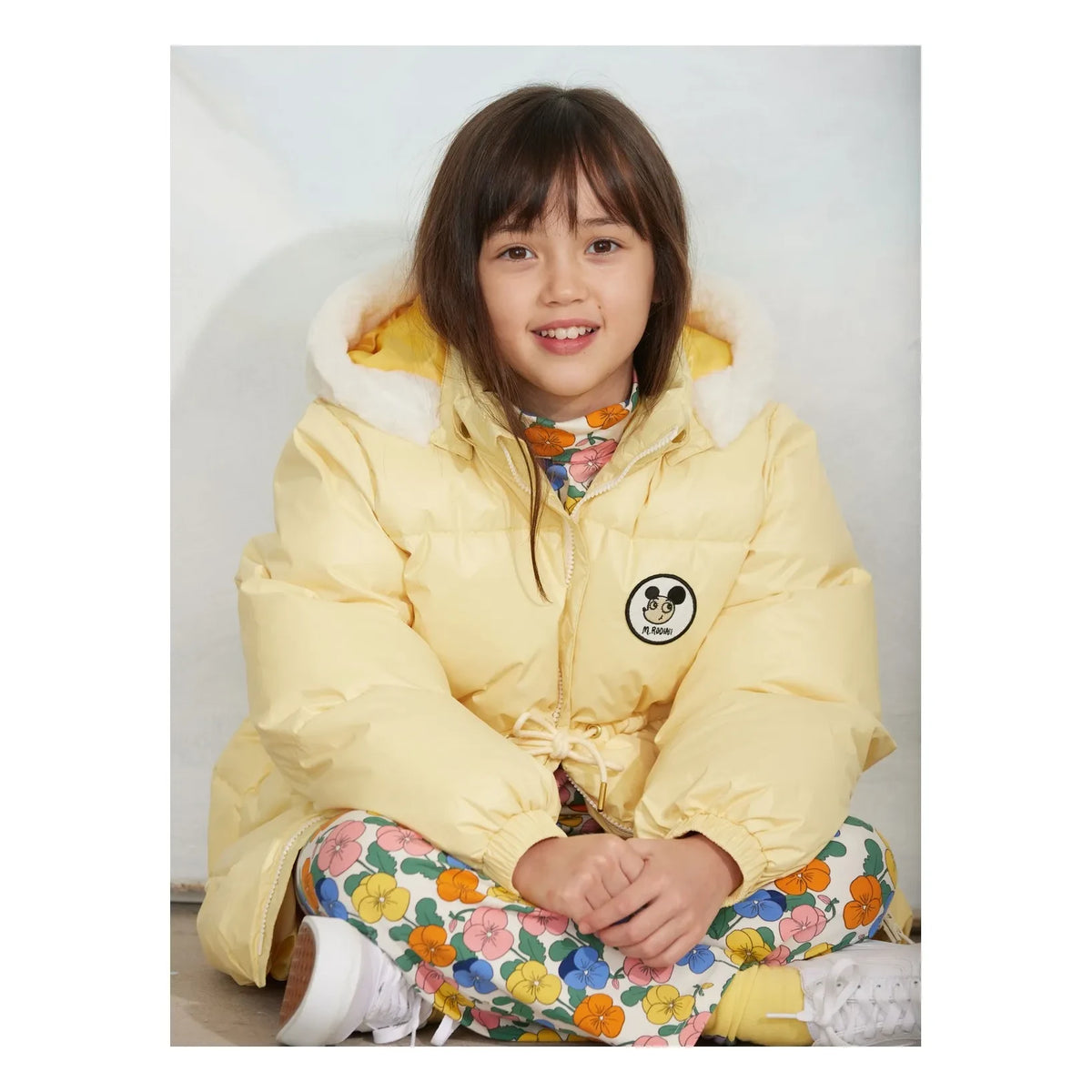 Mini Rodini - Faux Fur Hooded Down Jacket Made from Recycled Fibers | Yellow