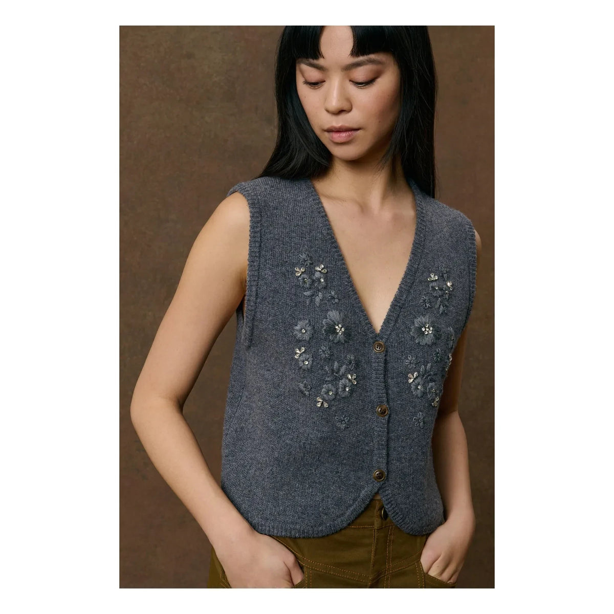 Louise Misha - Sayama Wool Cardigan | Dark Gray