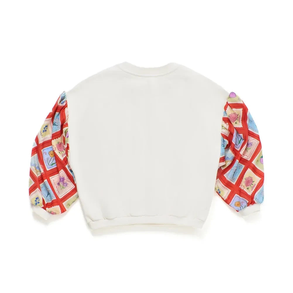 Maison Mangostan - Satin Sleeved Sweatshirt Stamps | Ivory
