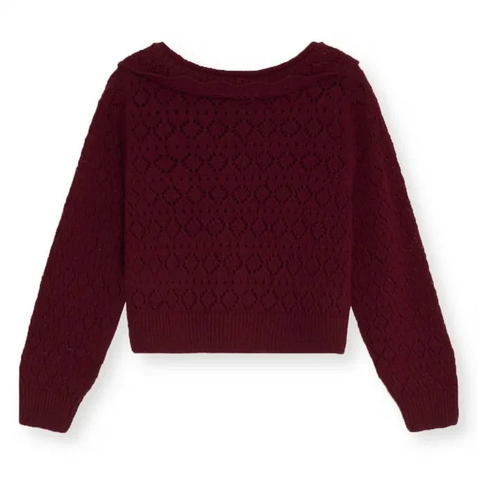 the new society - Luma Pointelle Cardigan | Burgundy