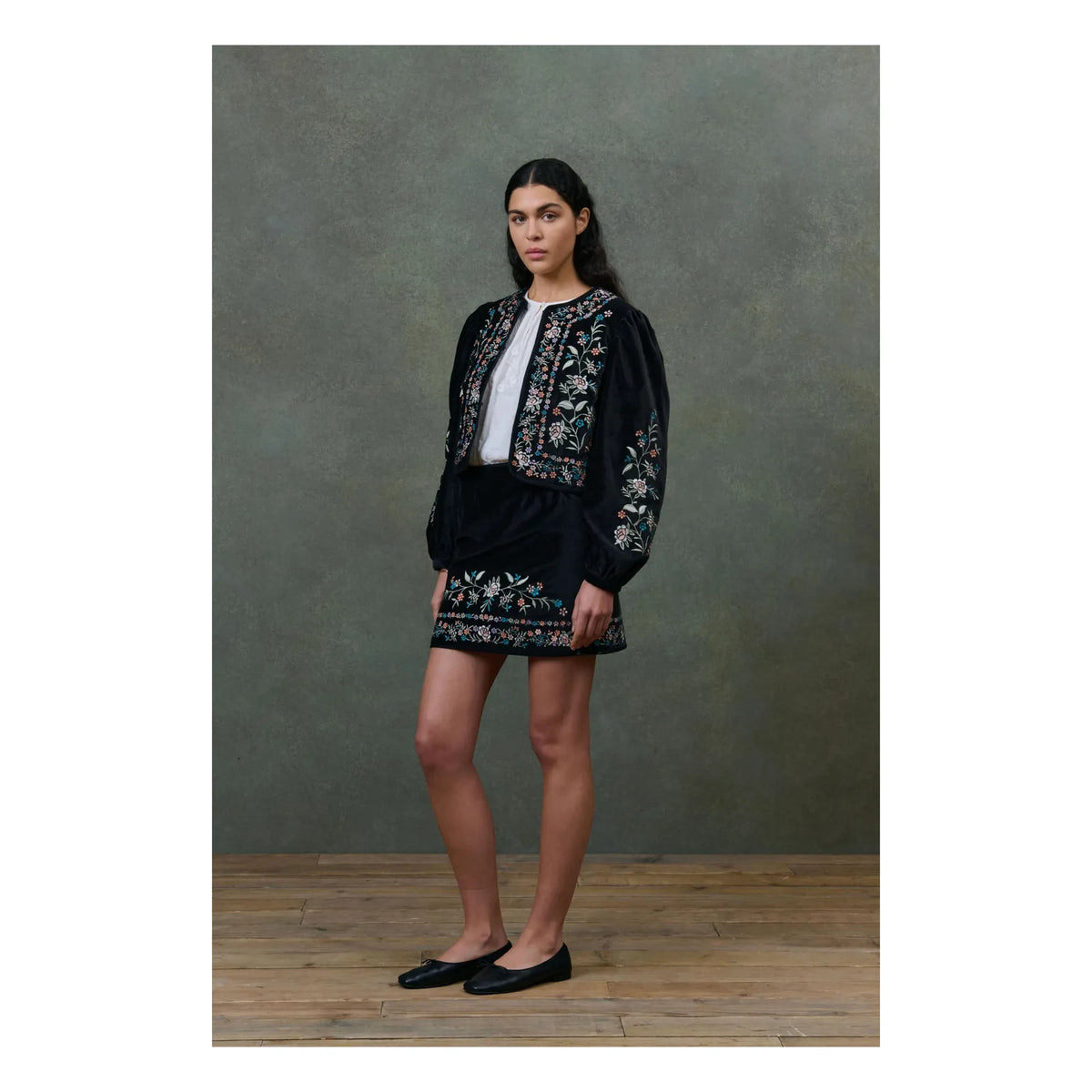 Louise Misha - Mae Velours Skirt - Women’s Collection | Black