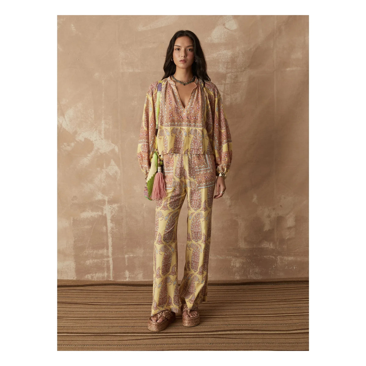 Boteh - Calico Gathered Cotton Blouse | Lemon Yellow