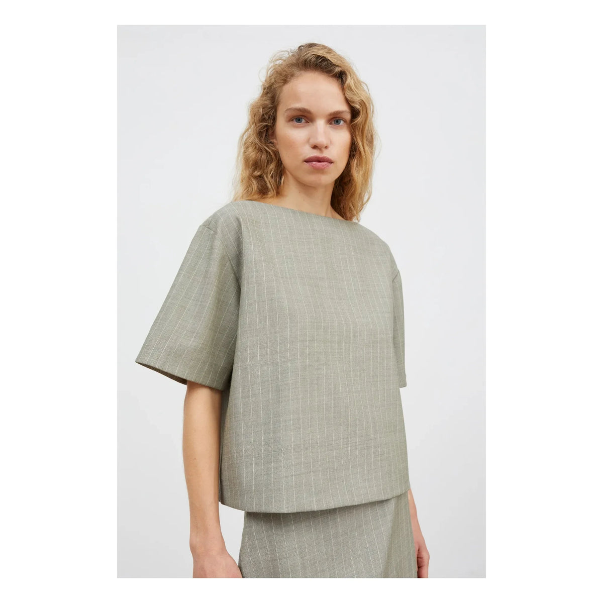 Skall Studio - Light Gray Striped Wool Blouse