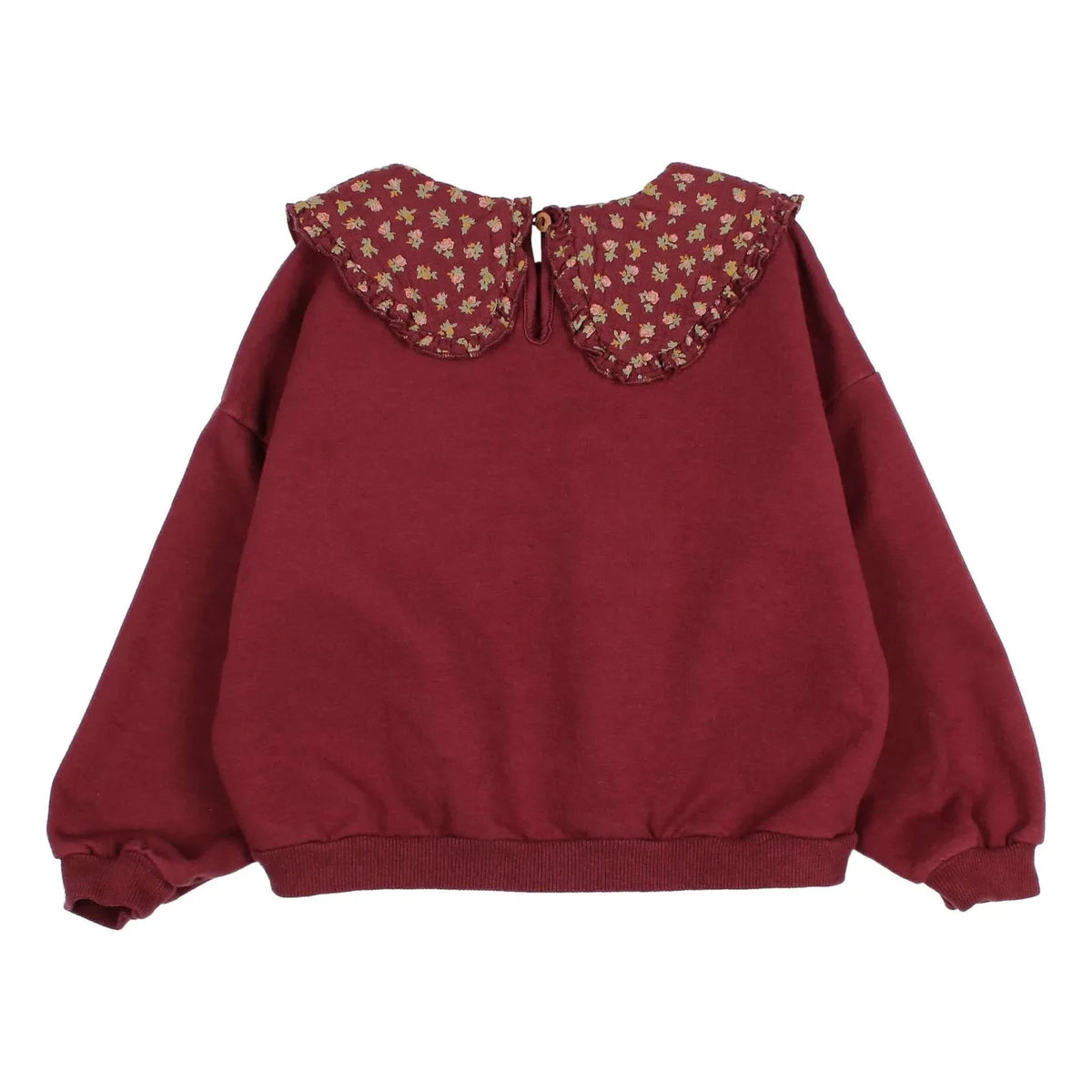 Búho - Organic Cotton Cottage Flowered Claudine Collar Sweat Top | Burgundy