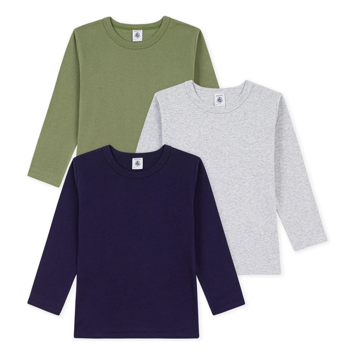 Petit Bateau - 3-piece Plain Long Sleeve T-Shirt Pack | Grey Melange