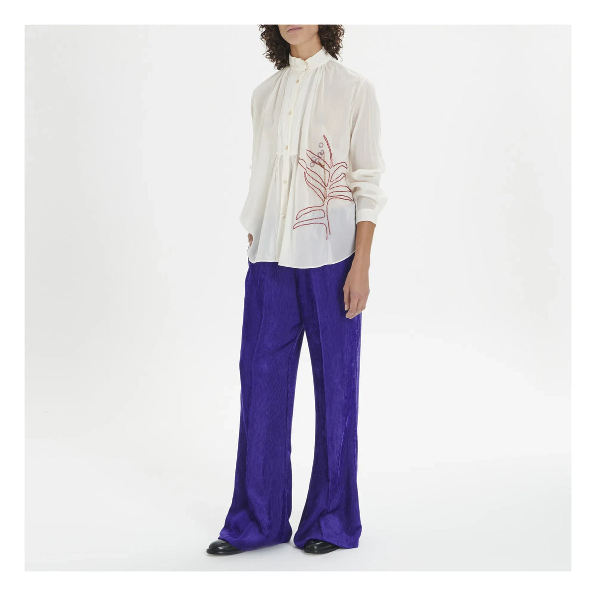 Forte Forte - Bohemian Style Cotton and Silk Voile Embroidered Blouse | White